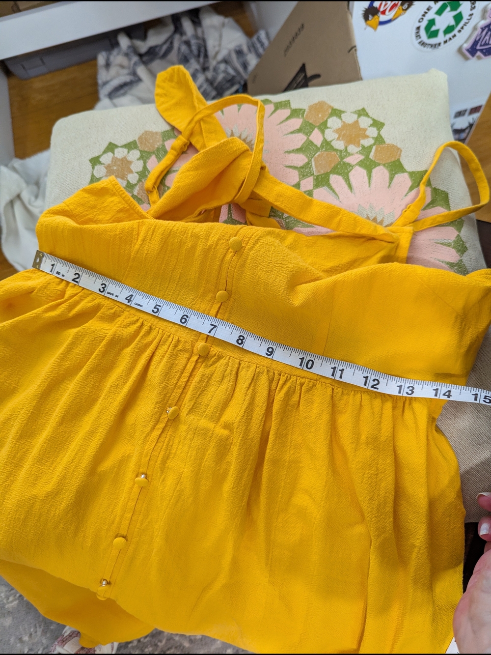 Universal Thread Bright Yellow Sundress Open Tie Back 100% Cotton With Pockets - Picture 12 of 12